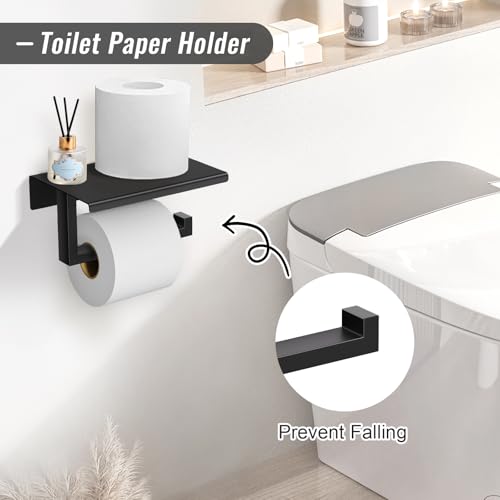 YACVCL 5 Pieces Matte Black Bathroom Hardware Accessorie Set 23.6 Inch Towel Bar Set SUS304 Stainless Steel Towel Rack&Holder Set for Bathroom,Toilet Paper Holder with Shelf Wall-Mounted - color: 5 Pcs Matte Black