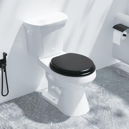 Round Black Slow Close Toilet Seat, Heavy Duty Wood Toilet Seat with Baked Enamel Finish, Support 400 bls, Toilet Lid with Soft Close Zinc Alloy Hinges, Grip-Tight Bumpers, Easy Clean, Quick-Assembly - color: Black, size: Round Slow Close