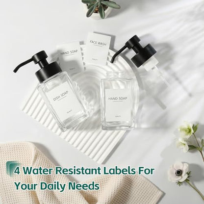 Foaming Soap Dispenser, 12oz/350ml Glass Foaming Hand Soap Dispenser Set, 2Pcs Refillable Foam Soap Dispenser With Foaming Pump, Labels, Square Foam Soap Hand Dispenser For Bathroom, Kitchen - color: Clear Bottle