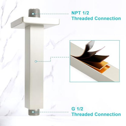 Enga Brass 6-Inch Straight Shower Arm with Flange, Brushed Nickel - color: Brushed Nickel, style: 6 Inch