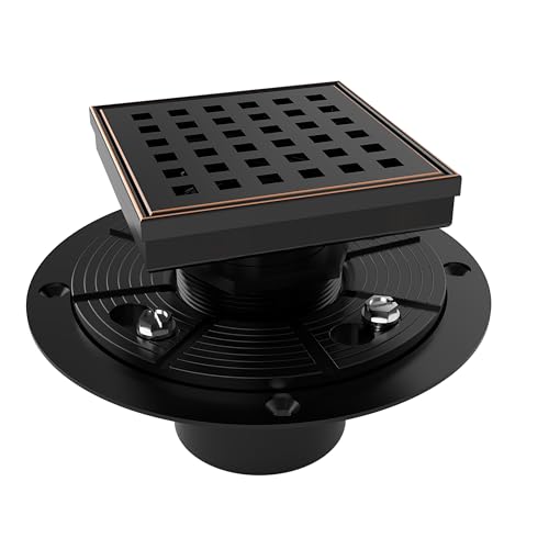 4 Inch Square Shower Drain Bronze Floor Drain with Flange Square Holes Pattern Cover Grate Removable SUS304 Stainless Steel Watermark&CUPC Certified Oil Rubbed Bronze - color: Oil Rubbed Bronze, size: 4 Inch