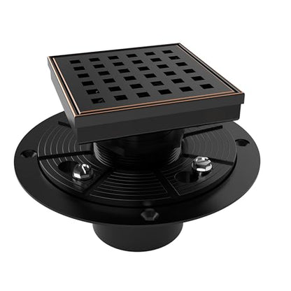 4 Inch Square Shower Drain Bronze Floor Drain with Flange Square Holes Pattern Cover Grate Removable SUS304 Stainless Steel Watermark&CUPC Certified Oil Rubbed Bronze - color: Oil Rubbed Bronze, size: 4 Inch