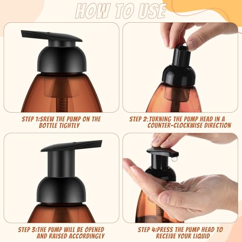 Nuenen 48 Pieces 8oz Foaming Soap Dispenser Refillable Foaming Pump Bottles Bulk Travel Hand Soap Dispenser Plastic Press Bottles Empty Containers for Shampoo Bathroom Commercial(Amber) - color: Amber