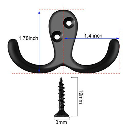 IBosins 10 Pack Black Double Prong Coat Hooks Wall Mounted with 20 Screws | Heavy Duty Retro Double Hooks Utility Hooks for Coat, Scarf, Bag, Towel, Key, Cap, Cup, Hat - color: 10 Pcs Black