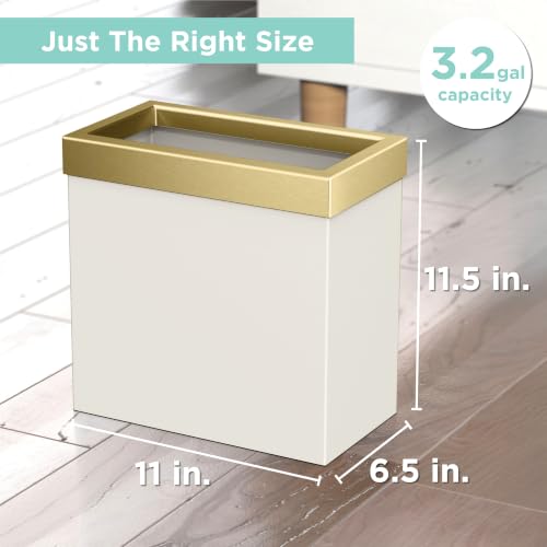 Gatco Modern Rectangle Wastebasket, Matte Pearl and Brushed Brass Combo - Stainless Steel Trash Can with Removable Lid, Leakproof, 3 Gallon Capacity for Bathroom, Bedroom, Kitchen, or Office - color: Matte Pearl / Brass