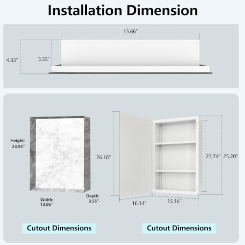Bathroom Medicine Cabinet, 16x26 inch Medicine Cabinet with Mirror, Rectangular Beveled Frameless Mirror, Recess or Surface Mount Installation - size: CM1014-1626