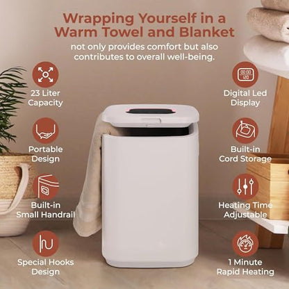 Bucket-23L Capacity Hot Warmer with Timer Function, Fits Up to Two Oversized Towels for Bathroom(White) - color: White