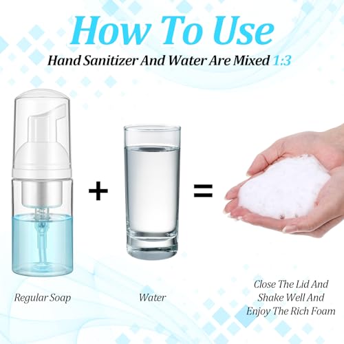 50Pcs Foam Pump Bottle 1oz Refillable Dispenser Bulk Travel Size Plastic Mini Empty Foaming Bottles 1 oz Portable Clear Foaming Pump Bottle for Lash Shampoo, Cleaning, Cosmetics (30ml)