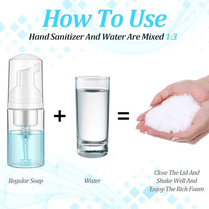 50Pcs Foam Pump Bottle 1oz Refillable Dispenser Bulk Travel Size Plastic Mini Empty Foaming Bottles 1 oz Portable Clear Foaming Pump Bottle for Lash Shampoo, Cleaning, Cosmetics (30ml)