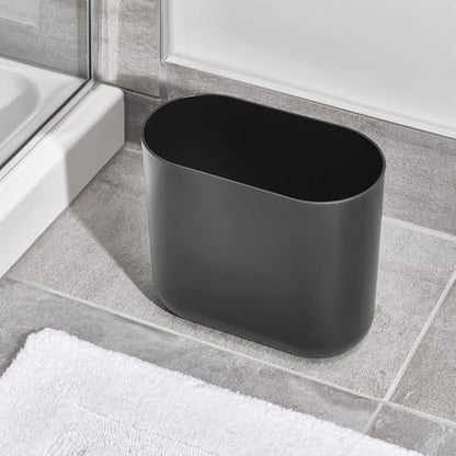 iDesign Small Slim Plastic Bathroom Trash Can, Gray | Bedroom, Office, Desk, Dorm - color: Charcoal, style: Pack of 1