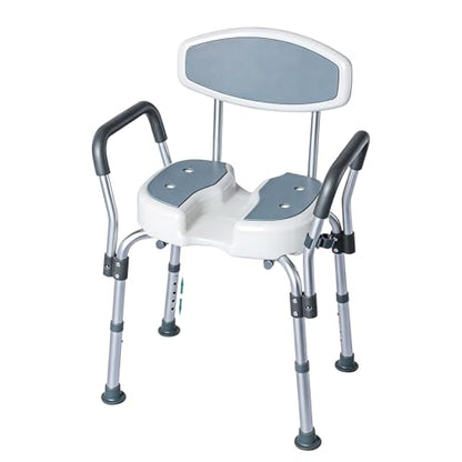 U-Shape Shower Chair for Inside Shower | 330LBS Weight Capacity, Padded Armrests & Backrest, Height Adjustable, Non-Slip, Tool-Free Assembly