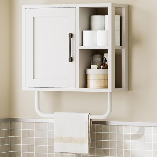 Medicine Cabinet, Bathroom Wall Cabinet with Towel Bar, Over The Toilet Storage Cabinet with Adjustable Shelf and Open Partition, for Bathroom, Laundry Room, Living Room, Kitchen, White - color: White