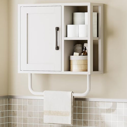Medicine Cabinet, Bathroom Wall Cabinet with Towel Bar, Over The Toilet Storage Cabinet with Adjustable Shelf and Open Partition, for Bathroom, Laundry Room, Living Room, Kitchen, White - color: White