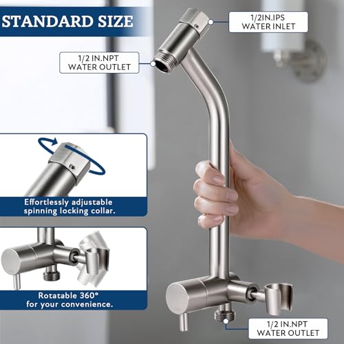 G-Promise Metal Shower Diverter with Low Handheld Holder (Brushed Nickel) | 10 Inch Downward-Extend Bracket for All Heights, 4 Spray Modes with Pause, Anti-Leak, Easy Install, Universal Replacement - color: Brushed Nickel, size: Lower 9 Inch