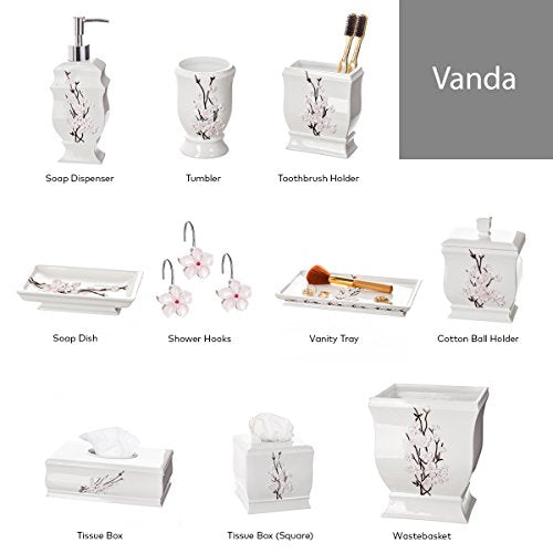 Creative Scents Vanda Rectangle Tissue Box Cover with Bottom Slider | White Tissue Box Holder Rectangular Cherry Blossom Design White Bathroom Accessories Decor - style: Rectangle Tissue Box