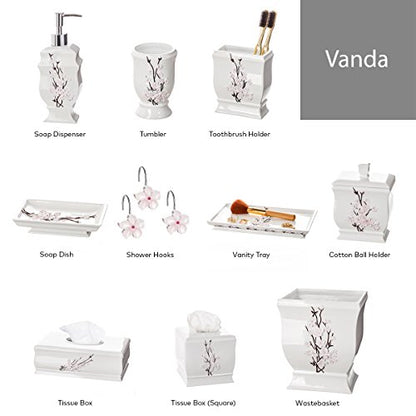 Vanda Cherry Blossom White Square Resin Tissue Box Cover with Bottom Slider - style: Square Tissue Box