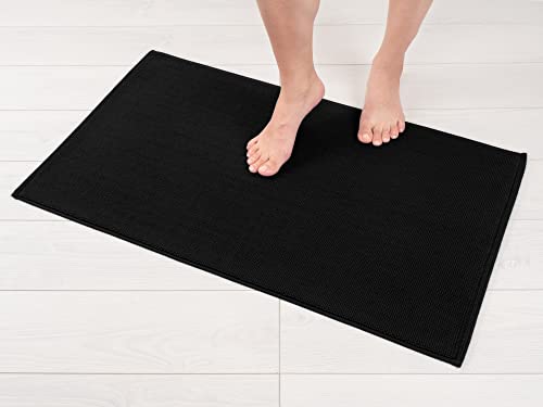 American Soft Linen Bath Rug, 20 in 34 in 100% Cotton Bath Mats Rugs for Bathroom, Slip Reducer Washable Shaggy Form Area Rugs, Black Bath Rug - color: Black, style: 20x34" Cotton Bath Mat