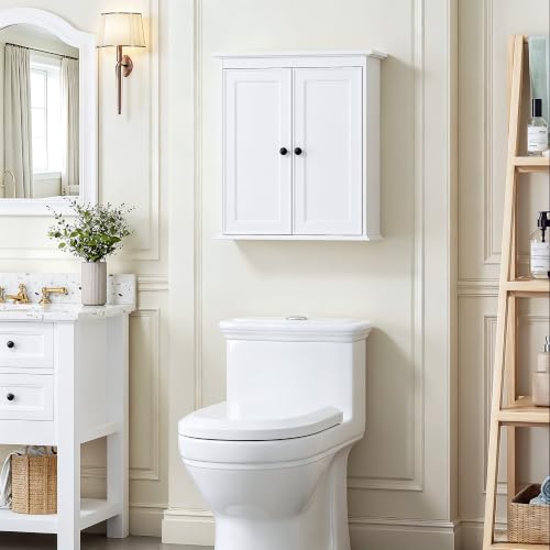 Spirich Bathroom Wall Cabinet, White Medicine Cabinet with 2 Doors | 2 Adjustable Shelves, Recessed Doors & Black Knobs, Compact Wall Storage for Bathroom, Kitchen & Laundry Room - size: 2 Doors