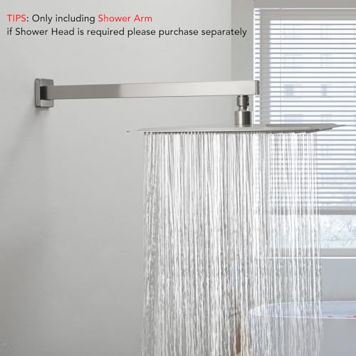 16 Inch Shower Head Extension Arm with Flange, Shower Rod, Nickel | Square Straight Rain Showerhead Extended Arms, Shower Pipe Extender Arm Replacement, Wall Mounted, SUS304 Stainless Steel - color: Nickel