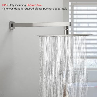 16 Inch Shower Head Extension Arm with Flange, Shower Rod, Nickel | Square Straight Rain Showerhead Extended Arms, Shower Pipe Extender Arm Replacement, Wall Mounted, SUS304 Stainless Steel - color: Nickel