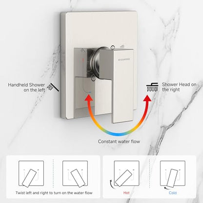SR SUN RISE Shower Faucet Set & System - 12 Inch Rainfall Shower Head & Handle Set Wall Mounted Brushed Nickel Solid Brass Valve Trim Kit Included - color: Brushed Nickel, size: 12 Inch