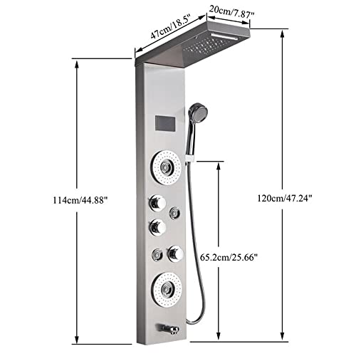 LED Shower Panel Tower Faucet Set rain Massage Body Jets System Stainless Steel