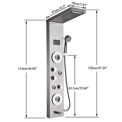 LED Shower Panel Tower Faucet Set rain Massage Body Jets System Stainless Steel