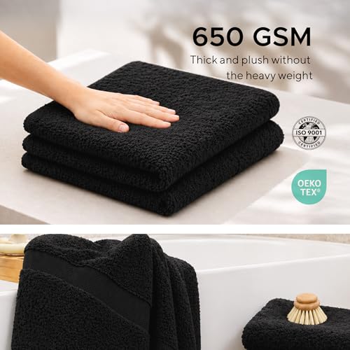 Veteran Textile LLC - 6 Pieces - Turkish Cotton - Luxury Towel Set for Bathroom & Kitchen, 2 Bath Towels, 2 Hand Towels & 2 WashCloths *Valued $79.99* (Black) - color: Black