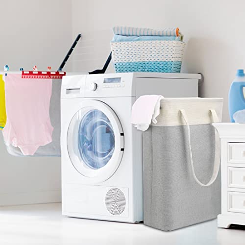 Laundry Basket with Handles Beige&Silver Slim Laundry Bin Collapsible Dirty Clothes Basket Narrow Laundry Bag Foldable Dirty Hamper for Camping, Dorms, Apartments - color: Beige&Silver