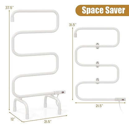 COSTWAY Heated Towel Warmer, Freestanding & Wall-Mounted 5-Bar Drying Rack with Built-in Switch, Overheat Protection & Constant Temperature Control, for Bathroom, Spa, White