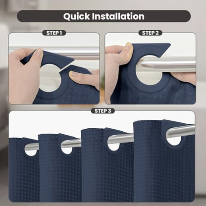 Inhousolu No Hook Shower Curtain with Removable Snap-in Liner, Waffle Weave 230 GSM Polyester, Weighted Hem, Water Repellent Washable, 72 x 72 Inch, Navy Blue - color: Navy Blue, size: 72"W x 72"L (Pack of 1)