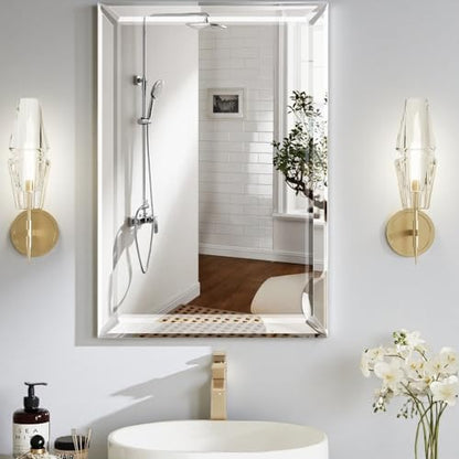 Bathroom Medicine Cabinet with 16x26 Inch Frameless Beveled Edge Mirror, Surface/Recessed Mount Vanity Storage Cabinet for Bathroom - size: MIrror:16"x26"