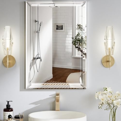Bathroom Medicine Cabinet with 22x30 Inch Frameless Beveled Edge Mirror, Surface/Recessed Mount Vanity Storage Cabinet for Bathroom - size: Mirror:22"x30"