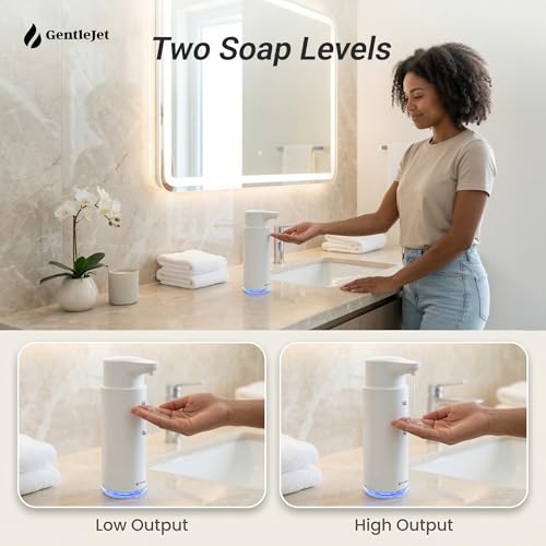 GentleJet CrystalJet Automatic Liquid Soap Dispenser Touchless Sensor, Stainless Steel, USB-C Rechargeable, Waterproof Kitchen & Bathroom Countertop Soap Dispenser, 300 ml - color: White