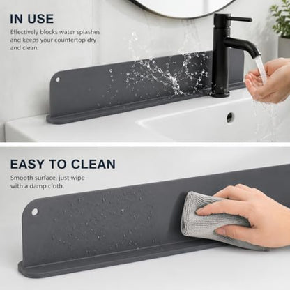 19.2 Inch (49 cm) Silicone Sink Splash Guard with Suction Mount, Kitchen Faucet Water Splash Guard, Anti-Splash Sink Protector for Countertop Behind Faucet