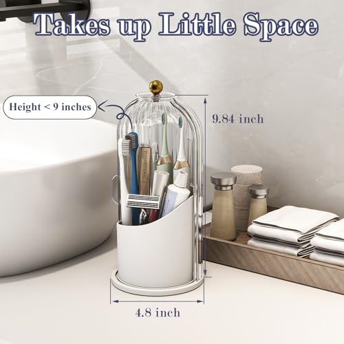 Toothbrush and Toothpaste Holders with Cover, Transparent | Waterproof and Dustproof, 360° Rotating Base, Smooth Sliding Door, 3 Slots, for Bathroom Countertop - color: Transparent