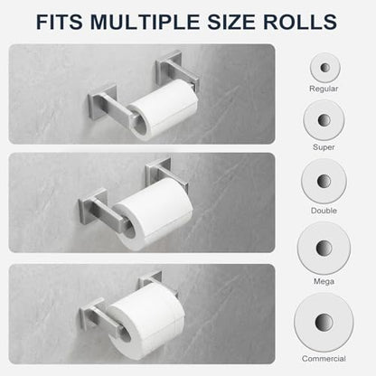Toilet Paper Holder Wall Mount Brushed Nickel Stainless Steel | Toilet Tissue Roll Holder Bathroom Square Toilet Paper Towel Roll Holder Double Post Pivoting Tissue Handle - color: Brushed Nickel