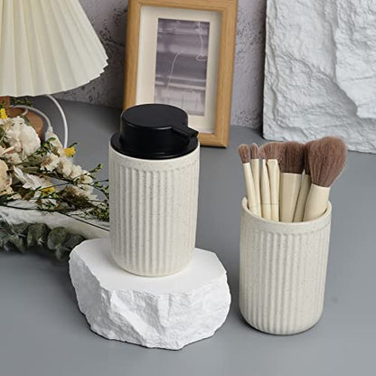 BosilunLife Foaming Soap Dispenser Set-Beige Ceramic Foam Soap Dispenser | 12oz with Rust Proof Pump, Easy Pressing, Refillable for Kitchen & Bathroom - 2 Pack - color: Beige-foam Pump