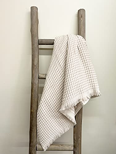 Lycia Turkish Cotton Waffle Bath Towel Set of 2 – Ultra-Soft, Quick-Dry, and Lightweight Large Bathroom Bath Towels for Home & Spa, Cotton, Absorbent Waffle Weave Design (Eggnog)