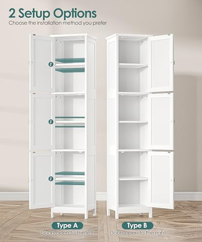 Tall Narrow Bathroom Storage Cabinet, 3-Tier Slim Storage Cabinet | Linen Cabinet with Adjustable Shelves and 3 Doors, for Bathrooms, Living Room, Laundry Room, Kitchen, White