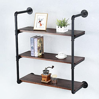 Industrial Pipe Shelves With Wood Planks,Rustic Pipe Shelving Wall Shelf | Metal Pipe Solid Pine Wood,Easy to Assemble,Wooden Board Thickness 0.78 In,For Bar Farmhouse Kitchen Office Bathroom,Bedroom - color: 3-layer, size: 30in