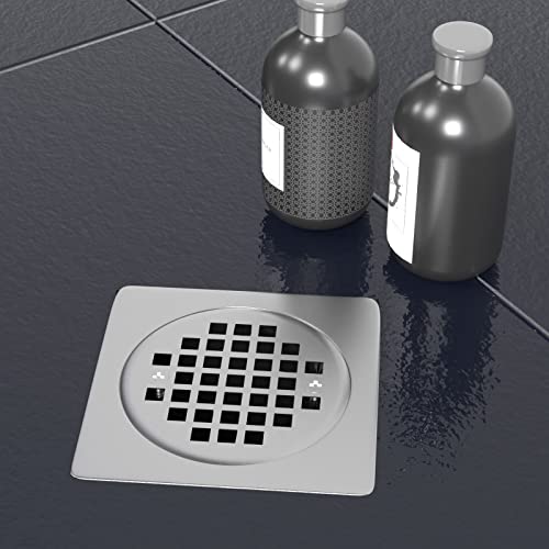 Shower Drain Kit 4 Inch Stainless Steel Grate with Vertical ABS 2 Inch Flange for Schluter Systems Kerdi Drain - Brushed Nickel | 4 Inch Square Shower Drains Compatible with Schluter Drains, Vertical ABS Shower Flange for Schluter-Kerdi System - color: Br