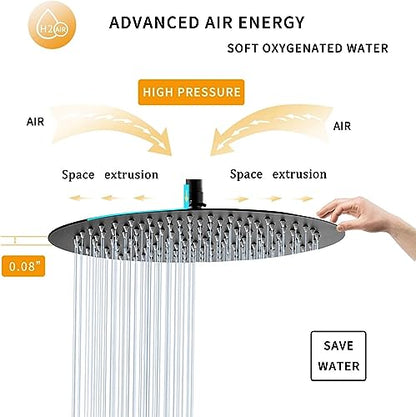 Matte Black Shower Faucet GGStudy Single Function Shower Trim Kit with Rough-in Valve Shower Set Bath Rainfall Shower Faucet System 8inch Round Stainless Steel Metal Shower Head - color: Black, style: Round