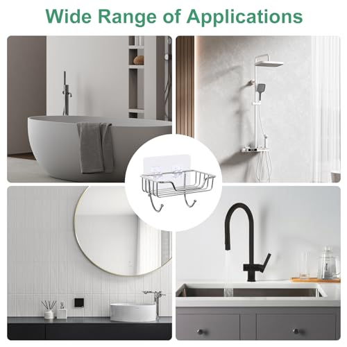 Uten Soap Dish Holder, 304 Rustproof Stainless Steel, No Drilling, Wall Mounted Soap Holder Soap Tray Bar Soap Sponge Holder for Bathroom & Kitchen(Pack 2) - color: Light Sliver / Hook, size: 2 Pack
