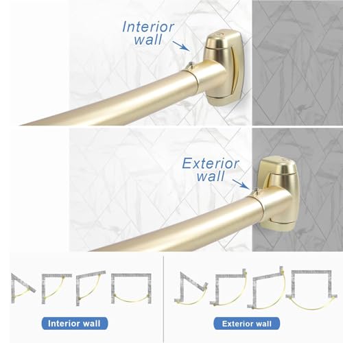 TOPROD Curved Shower Curtain Rod 48-72 Inches Adjustable Round Shower Rods | Gold,Rounded Bowed,Stainless Steel,More Shower Space,Need to Drill,for Bathroom, Bathtub - color: Bright Gold