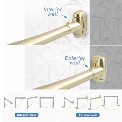 TOPROD Curved Shower Curtain Rod 48-72 Inches Adjustable Round Shower Rods | Gold,Rounded Bowed,Stainless Steel,More Shower Space,Need to Drill,for Bathroom, Bathtub - color: Bright Gold