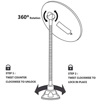 Flexible Gooseneck LED Light Makeup Mirror, 10X Magnifying Makeup Mirror with Locking Suction Cup, Diffused Light and 360° Swivel