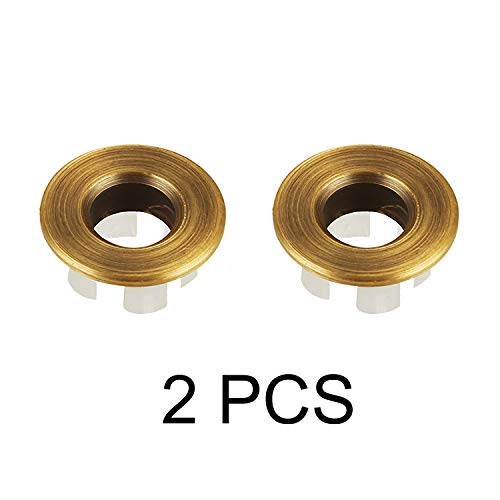 Sink Basin Trim Overflow Cover Brass Insert in Hole Round Caps Antique Brass 2 PCS - color: Antique Brass 2 Pcs