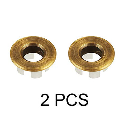 Sink Basin Trim Overflow Cover Brass Insert in Hole Round Caps Antique Brass 2 PCS - color: Antique Brass 2 Pcs