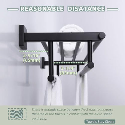 Angle Simple Bathroom Towel Shelf with Double Bar, Matte Black 23.62 Inches | Stainless Steel, 2-in-1 Versatile Bath Towel Holder Rack with Shelf, Ample Storage Space, Screw Mount - color: Matte Black, size: 23.62-Inch